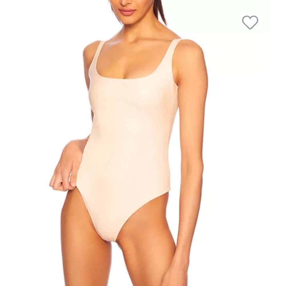 Susana Monaco Vegan Leather Thong Bodysuit Women’s - Blanched Almond M $148‎ - Picture 4 of 5